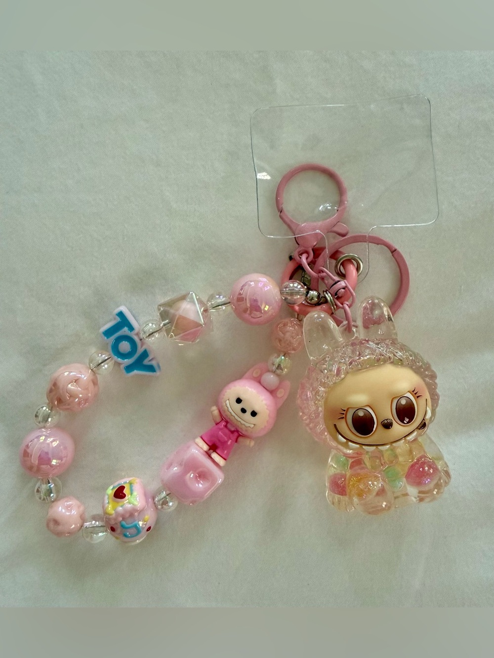 Kwaii Pink Bunny Resin Beaded Chain Strap for Bags, Keys, Phone